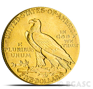 $5 Indian gold coin back