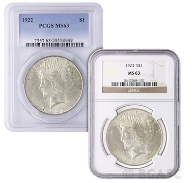 PCGS and NGC Peace Dollar MS-63