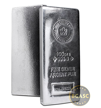 100 ounces silver bar royal canadian mint