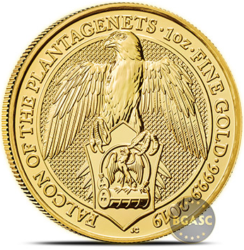 2019 1 oz Gold British Queen's Beasts Bullion Coin - The Falcon of the Plantagenets BACK