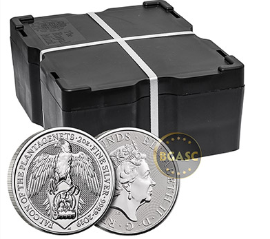 2019 2 oz Silver British Queens Beasts Bullion Coin - The Falcon of the Plantagenets MONSTER BOX