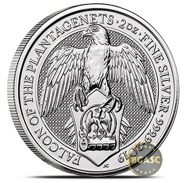 2019 2 oz Silver British Queen's Beasts Bullion Coin - The Falcon of the Plantagenets Back