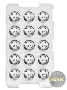 Chinese 30 g 2018 silver panda tray of 15
