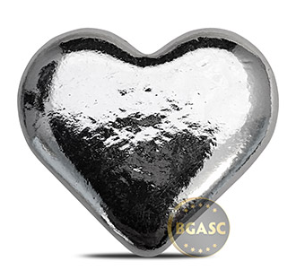 one ounce silver heart poured